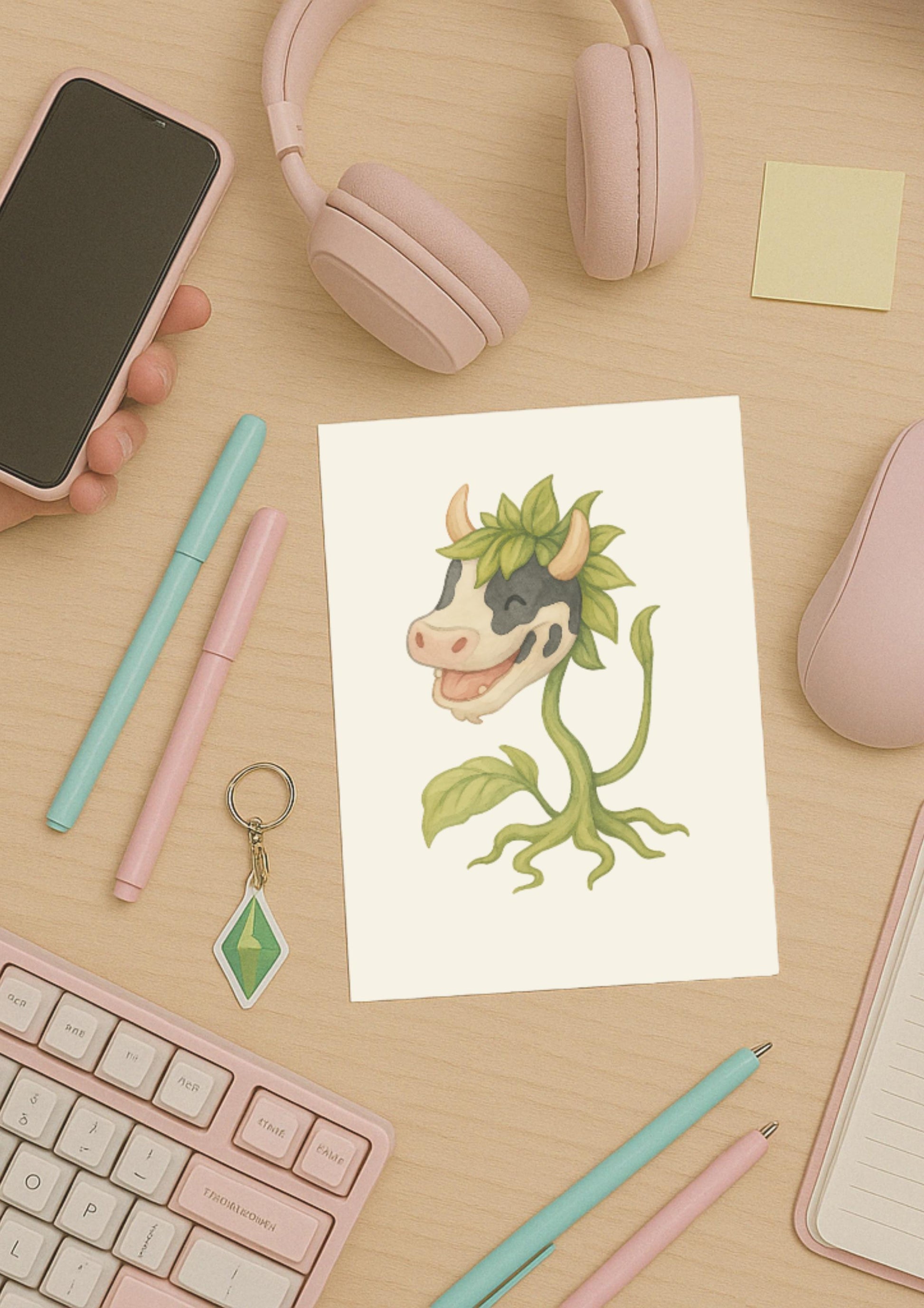 Cowplant Wall Art Print – Sims-Inspired Gamer Decor
