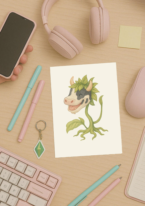 Cowplant Wall Art Print – Sims-Inspired Gamer Decor