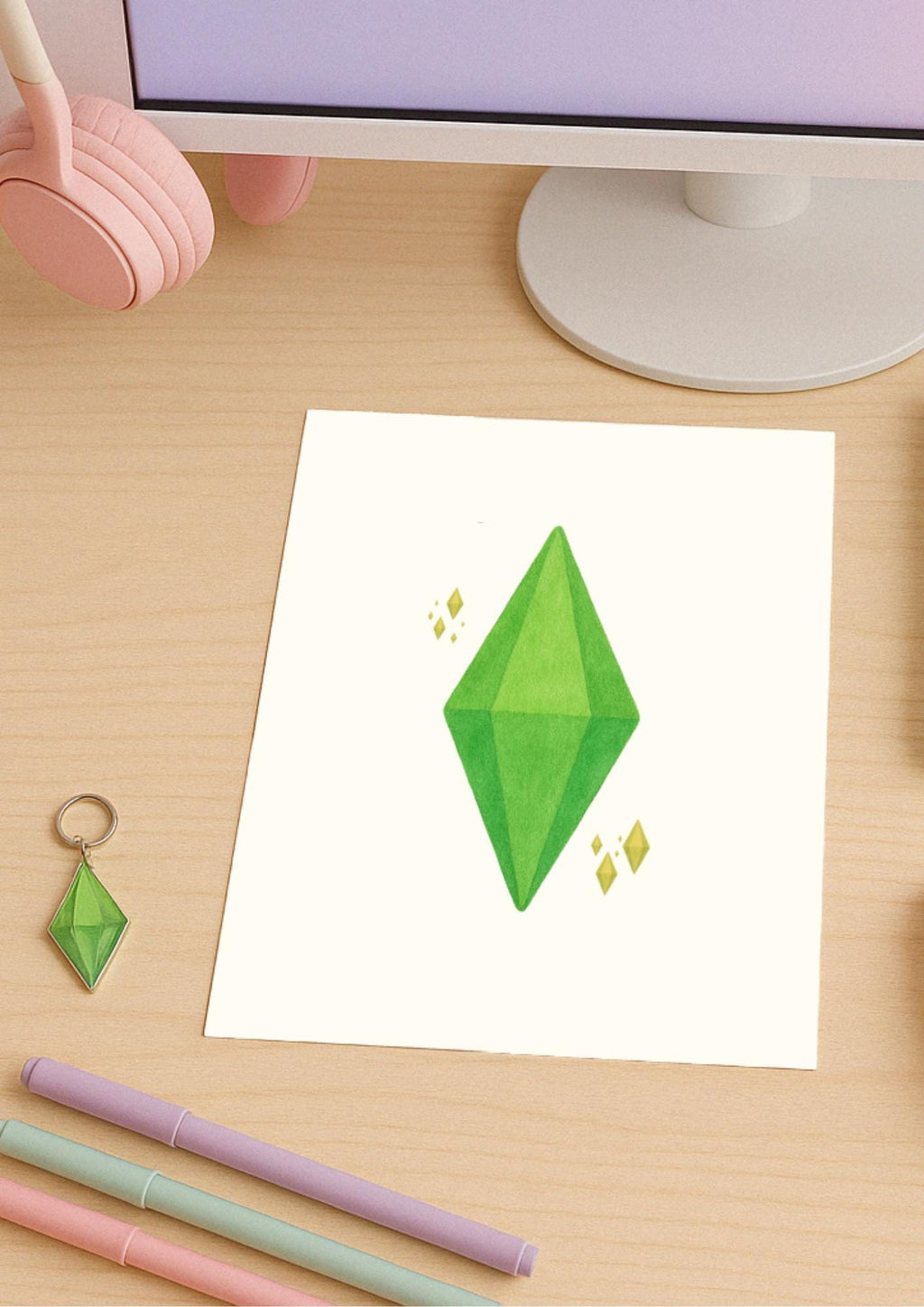 Plumbob Pastel Wall Art Print – Sims-Inspired Gamer Girl Decor
