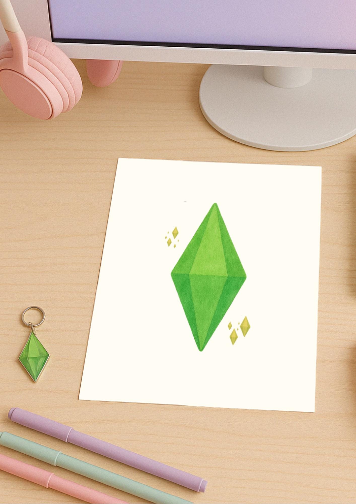 Plumbob Pastel Wall Art Print – Sims-Inspired Gamer Girl Decor