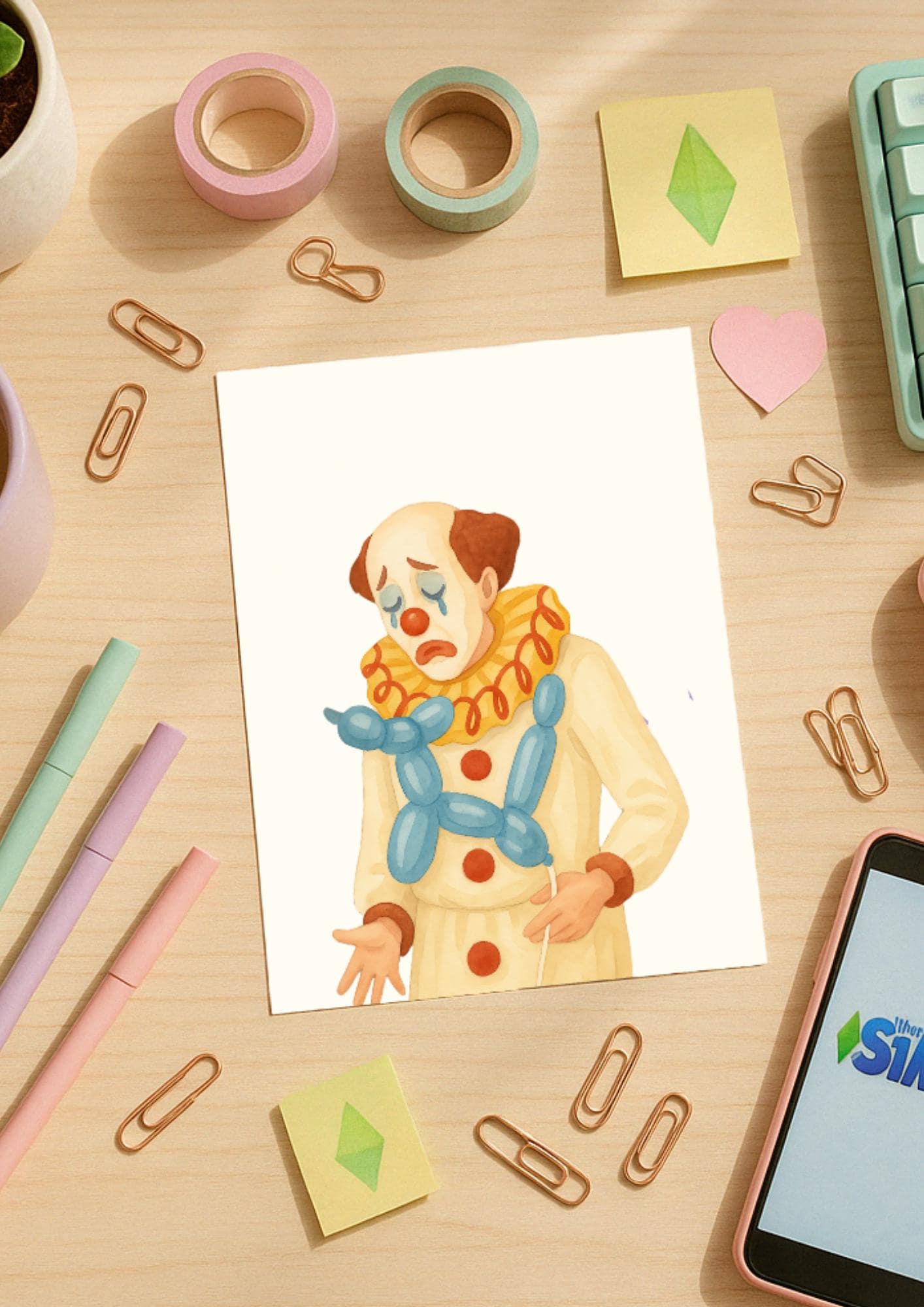 The Tragic Clown Wall Art Print – Sims-Inspired Gamer Decor