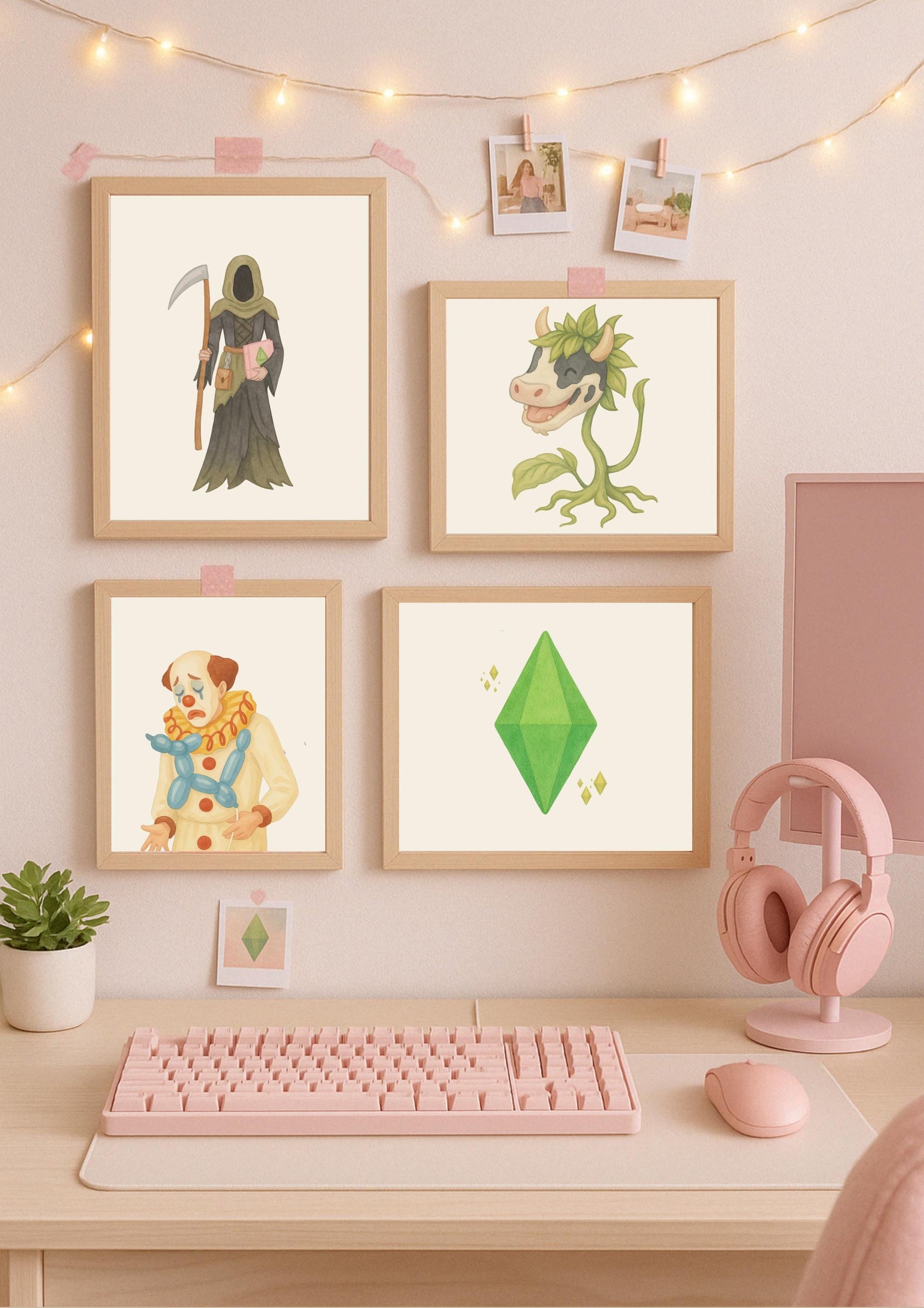 Plumbob Pastel Wall Art Print – Sims-Inspired Gamer Girl Decor