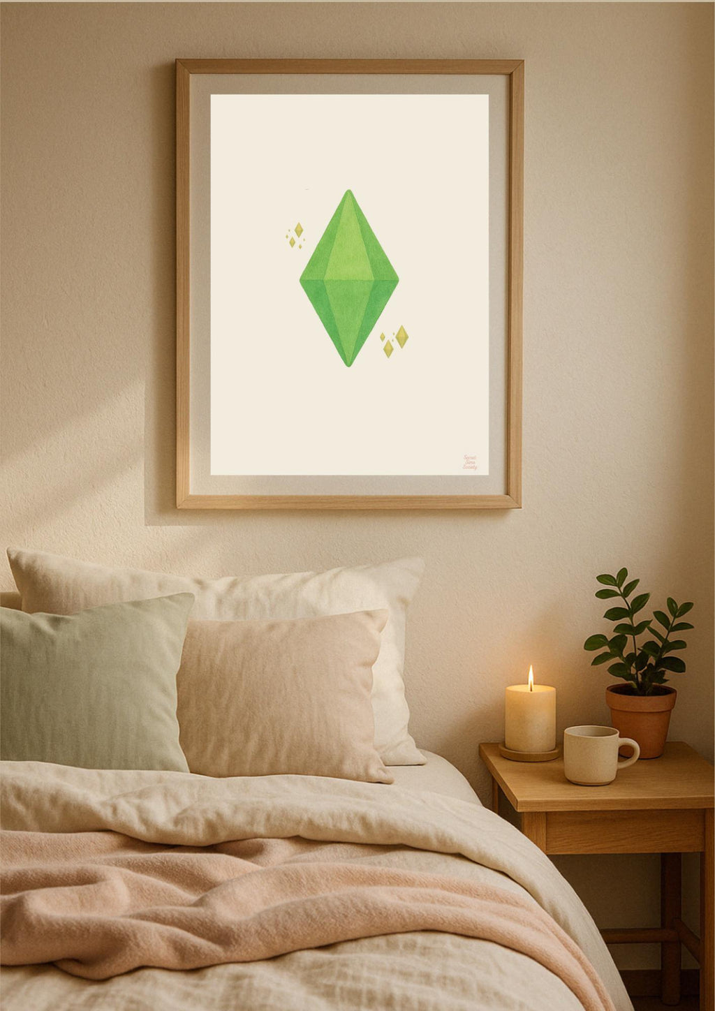 Plumbob Pastel Wall Art Print – Sims-Inspired Gamer Girl Decor