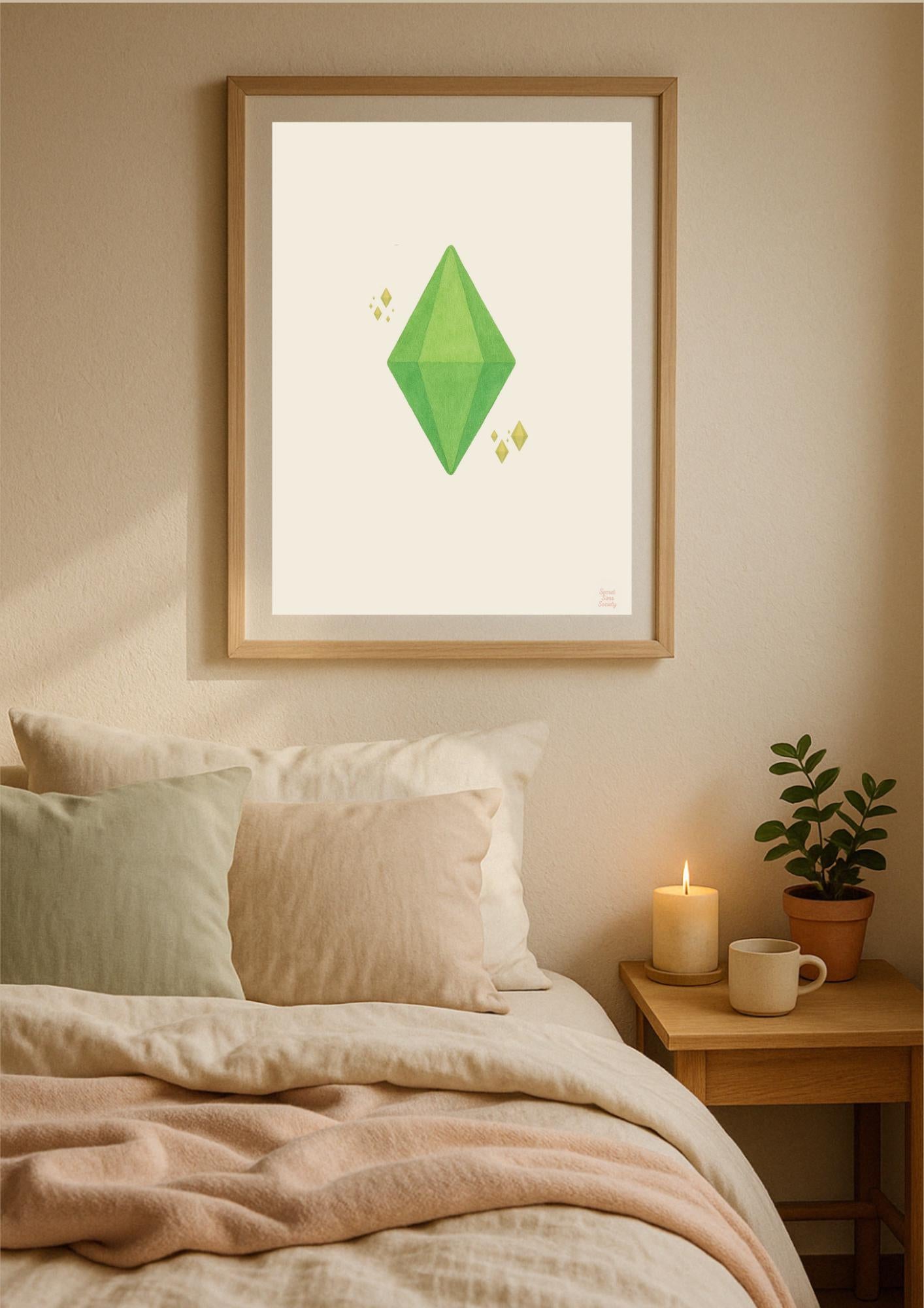Plumbob Pastel Wall Art Print – Sims-Inspired Gamer Girl Decor